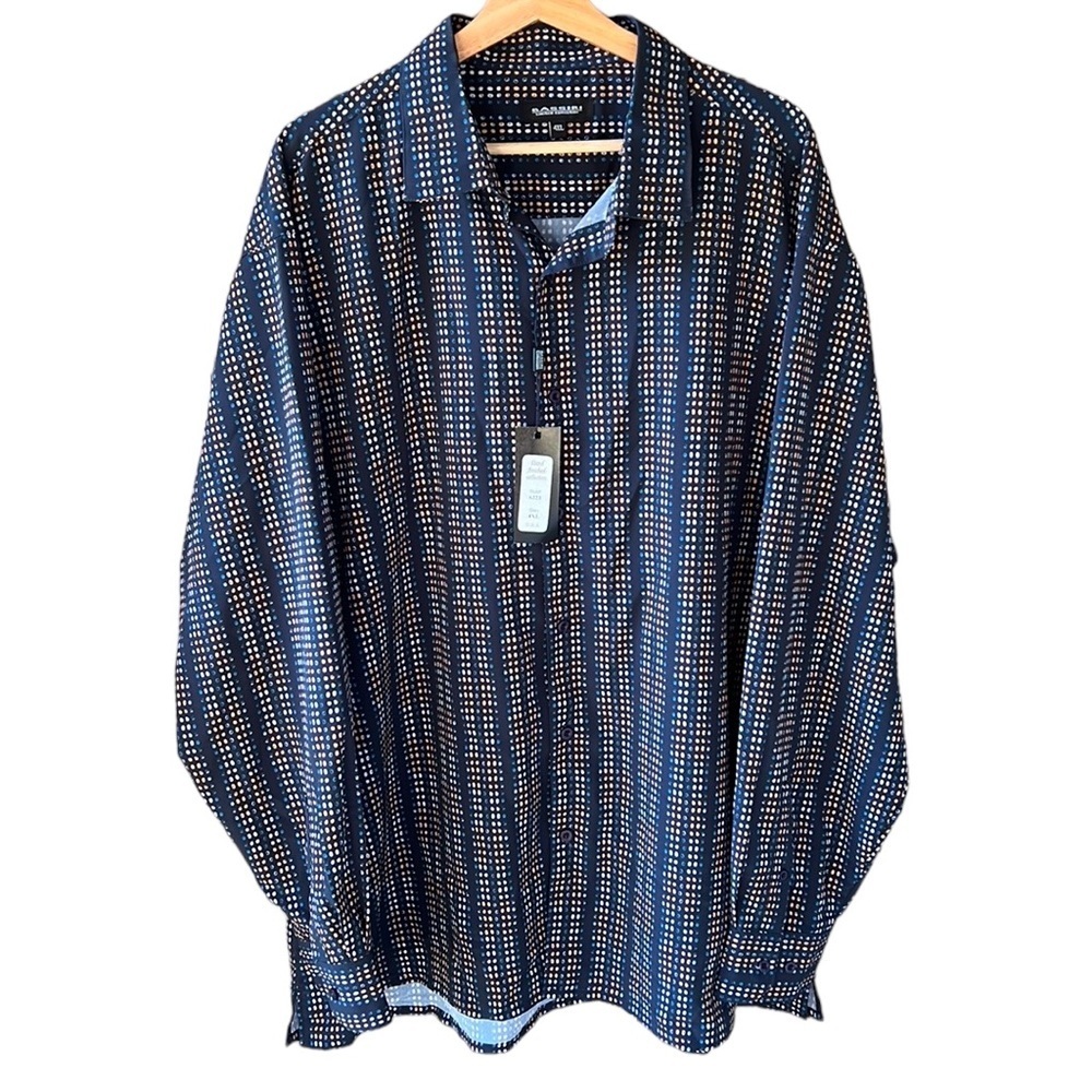 Bassiri New w Tag Long Sleeve Shirt 4XL Navy Mini Geo Pattern